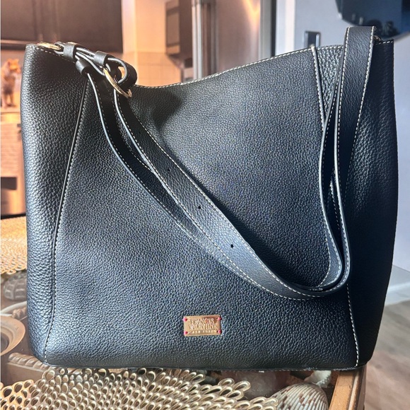 Frances Valentine Black Leather Tote with Gold Accents - Picture 1 of 11